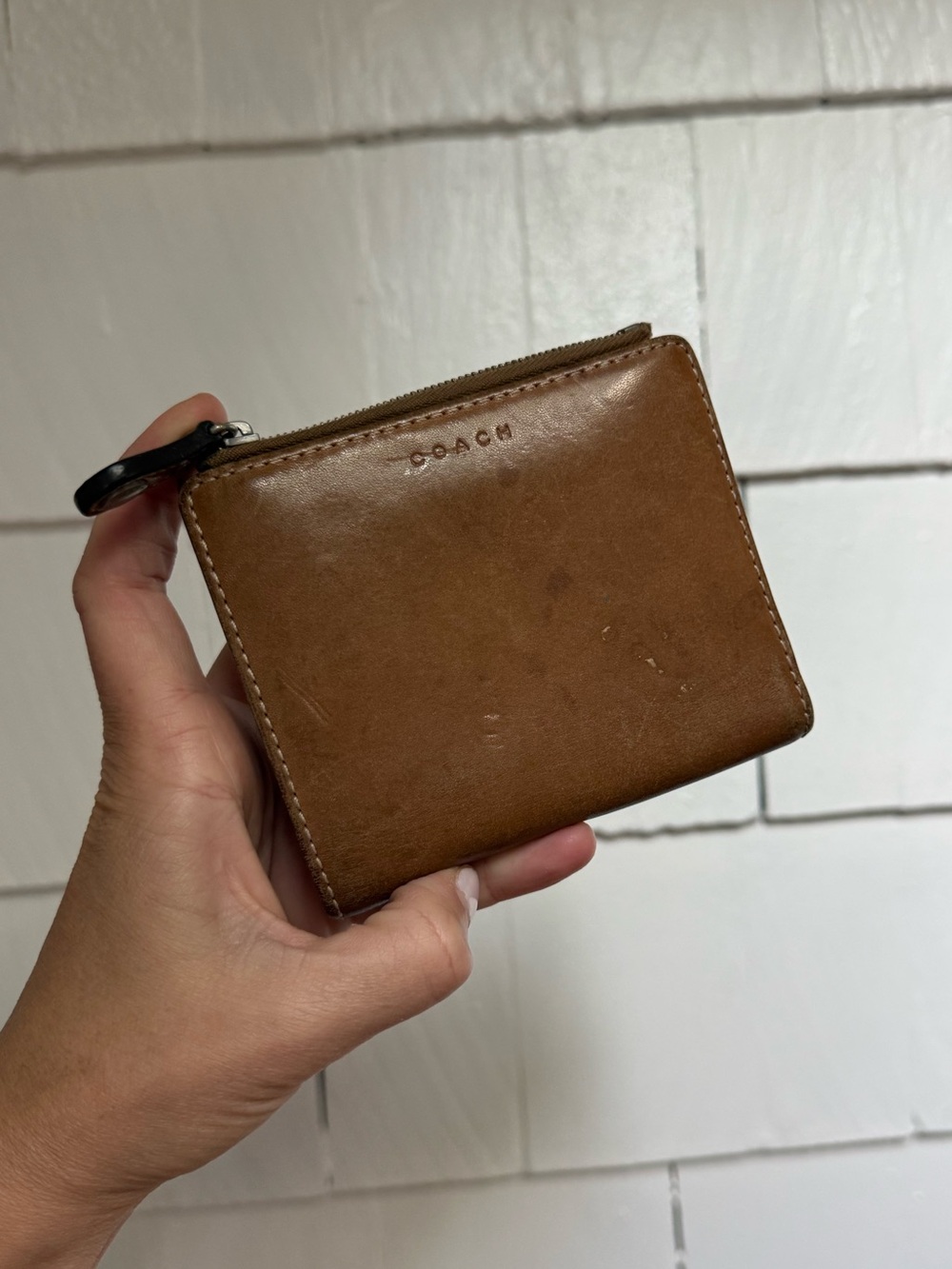vintage Coach compact brown leather wallet zip closure